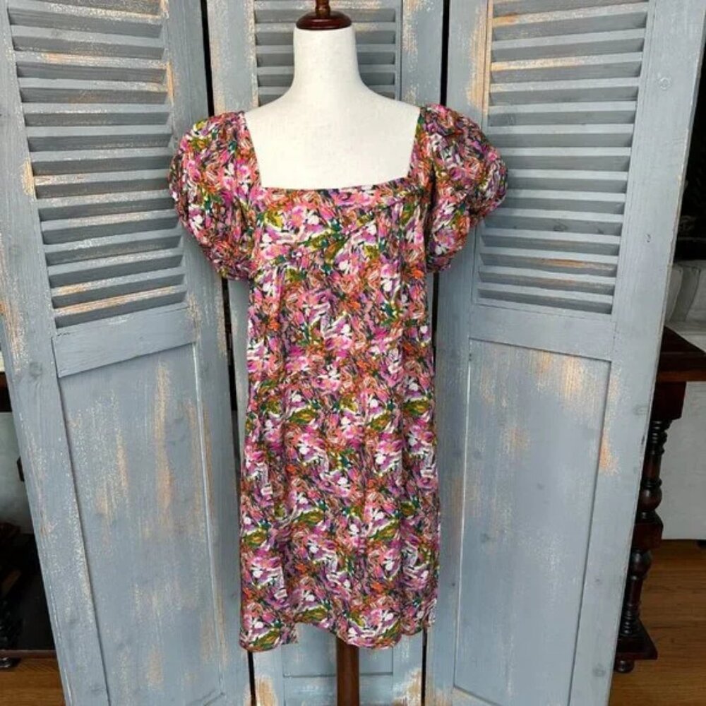 Taylor Tillman NY Amelie Puff Sleeve Ruffle Dress Serene Brushstroke